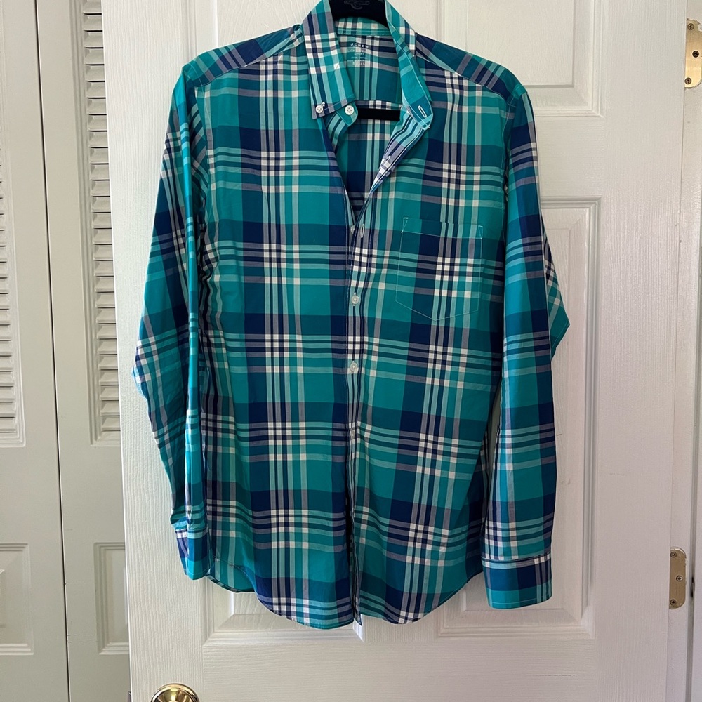 J. Crew Blue and White Lightweigjt Casual Button Down Shirt